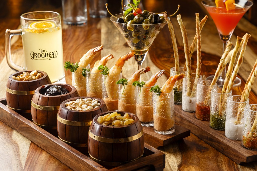 Nibbles - Fruit & Nuts in barrels & Knock-out Shrimp Shooters