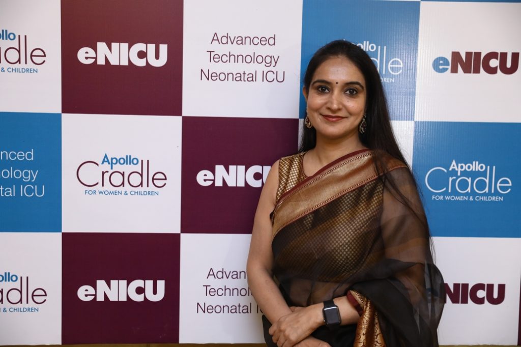 Dr. Avneet Kaur (Senior Consultant, Neonatology Department, Apollo Cradle Hospital) shared that the eNICU facility will assist in the quality care of the neonate and Apollo Cradle is proud to lead this technology initiative in India