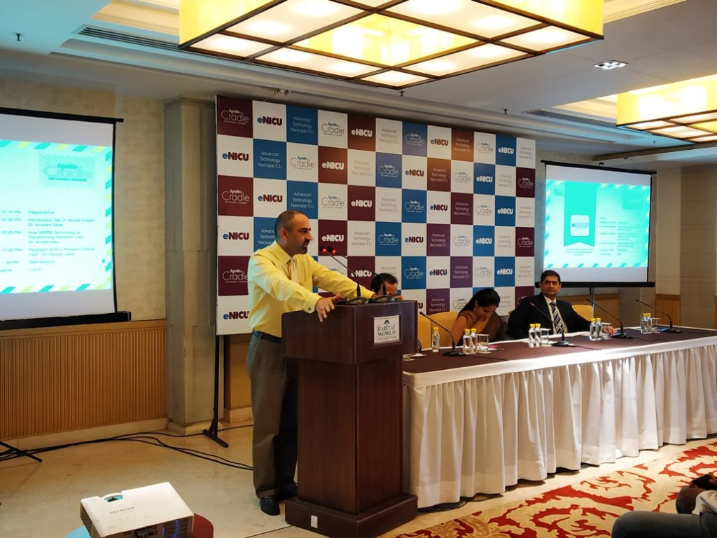 Industry leader Apollo Cradle launches eNICU for the first time in India. Dr. Anupam Sibal (Group Medical Director, Apollo Hospitals Group & Senior Consultant Pediatric Gastroenterologist and Hepatologist) presenting the key features of the eNICU facility at an event at New Delhi